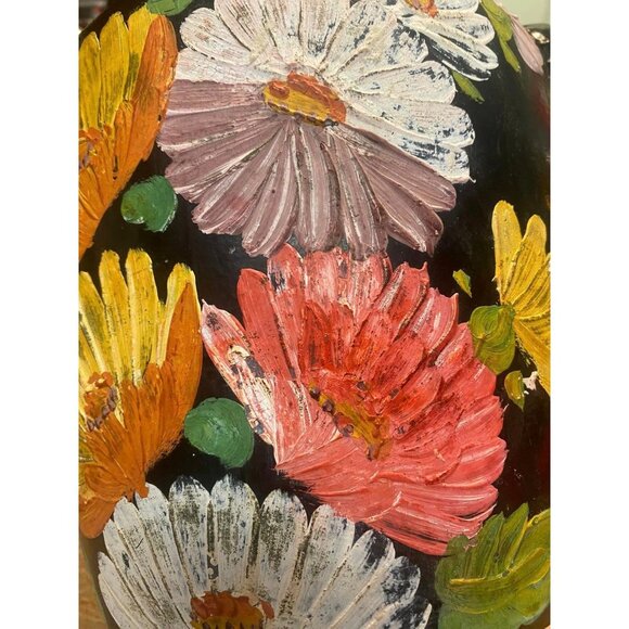 Vintage Hand Painted Pottery Jar Black Glaze Floral Folk Art Vase Rustic Décor - Picture 6 of 8